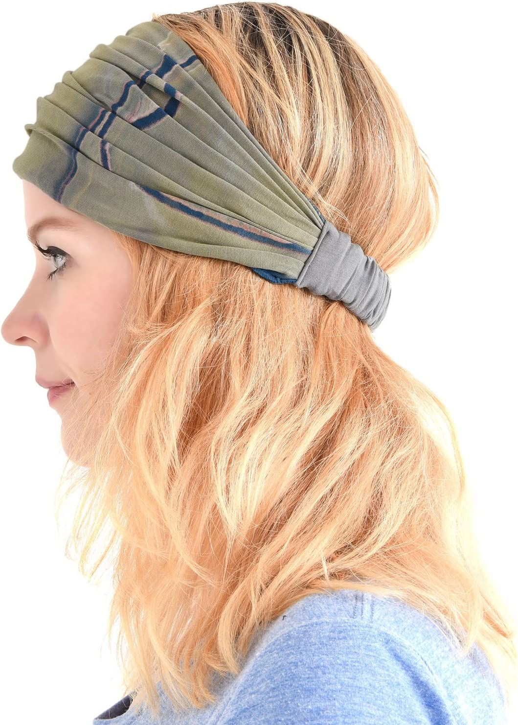 CHARM Tie Dye Bandana Headband for Women, Men'S Loose Fitting Boho Headscarf, Wide Hand Dyed Hippie Hair Band for Dreads Dark Blue image number 1