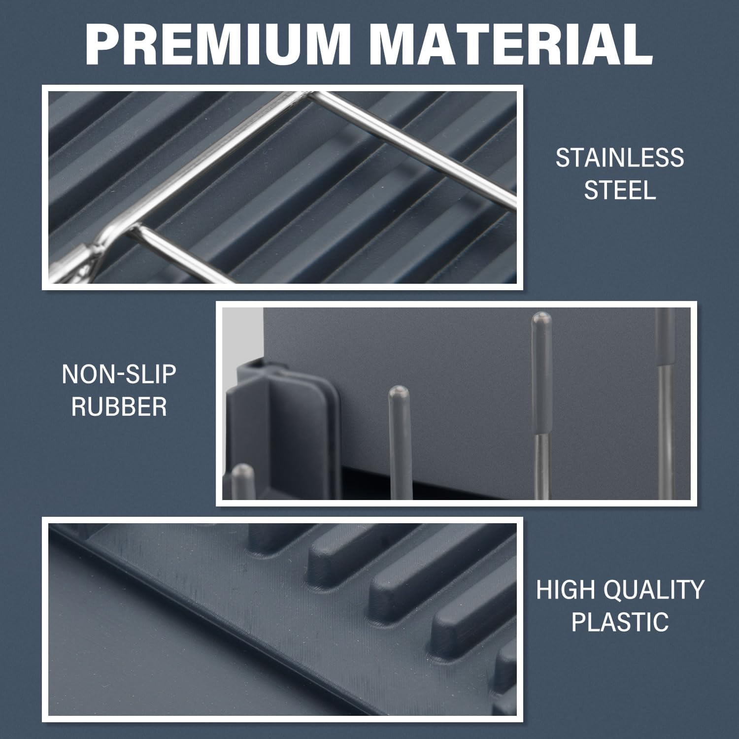 Stelive Foldable Dish Drainer Rack with Removable Cutlery Holder Stainless-Steel Dish Drying Rack with Dual Parts, Space-Saving Dish Rack, Rustproof Utensil Drainer for Kitchen Counter, Gray/Steel image number 1