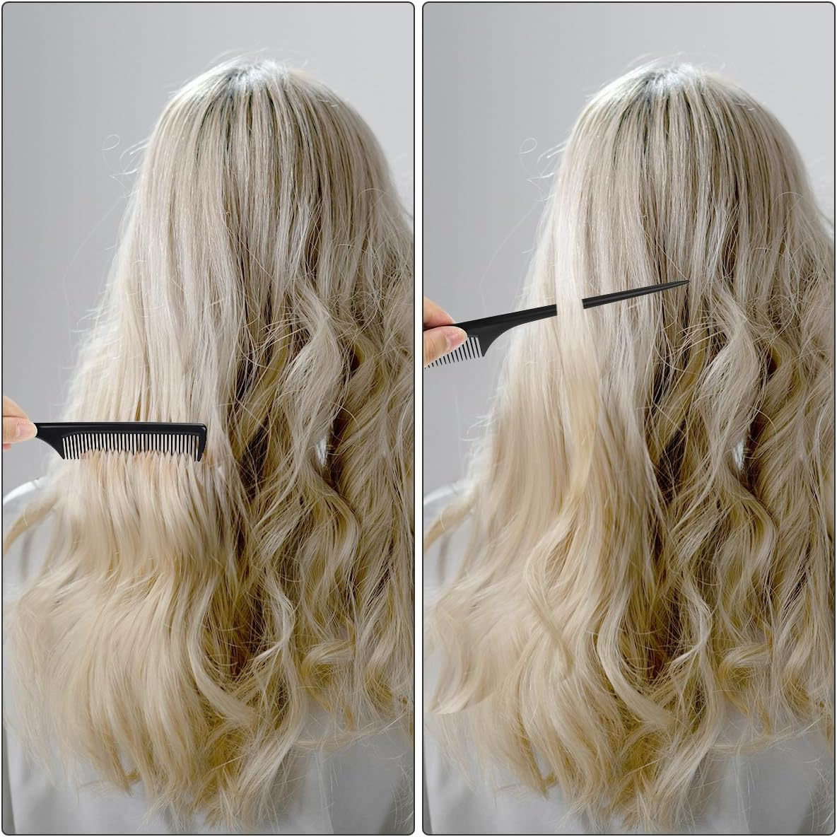 2 Pack Rat Tail Comb for Root Teasing, Black Fine Tooth Teasing Comb for Sectioning, Parting, Styling Hair image number 6