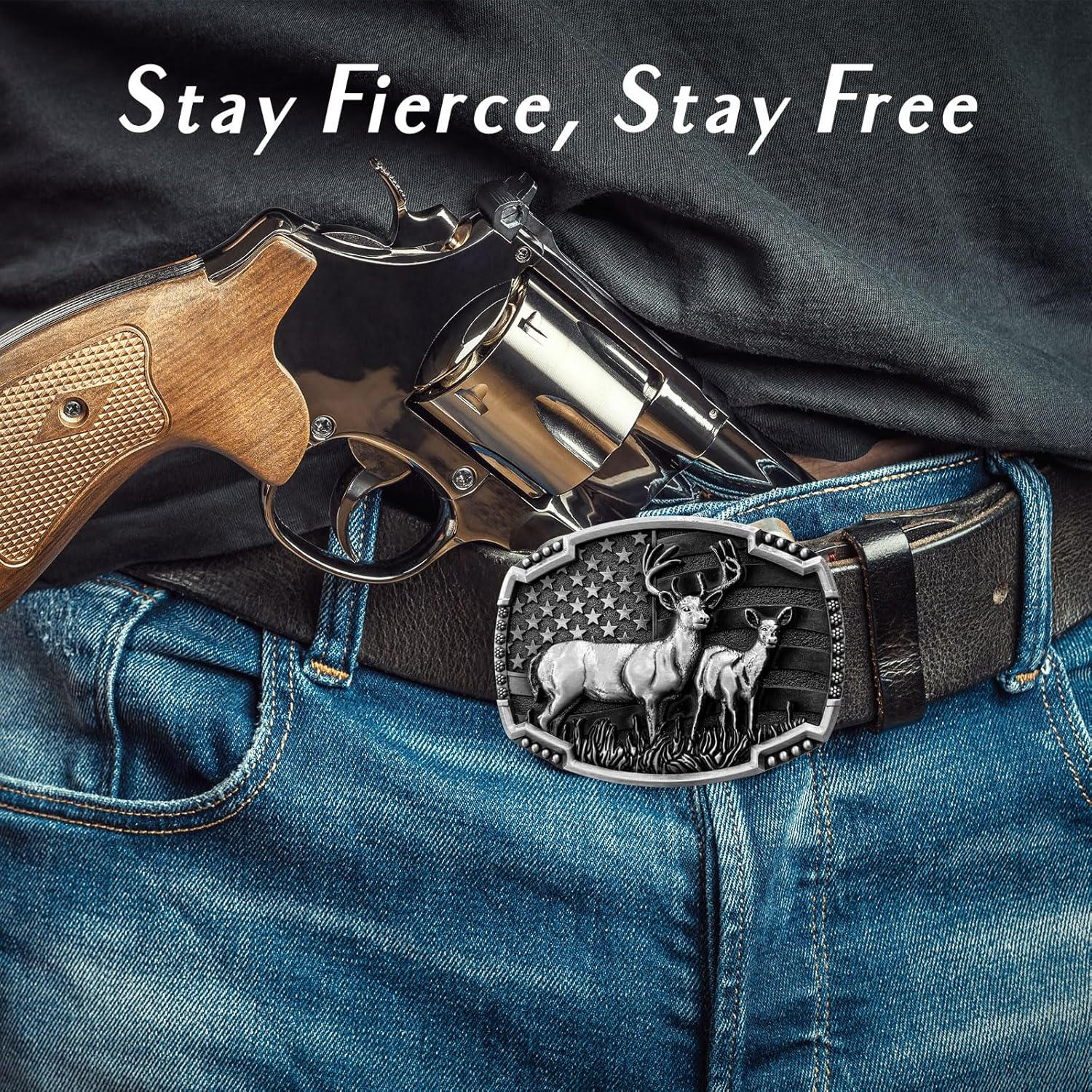LKKLUYIC Western Belt Buckles for Men Cowboy Belt Buckle American Patriotic Belt Buckles Deer image number 5
