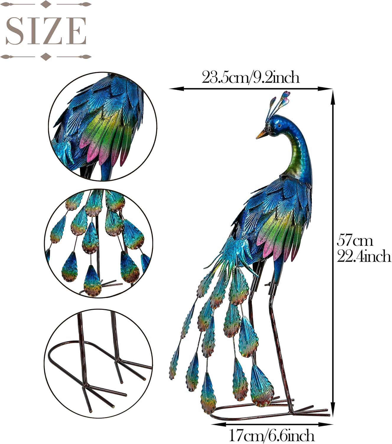 TERESA'S COLLECTIONS Yard Decor 3D Peacock Outdoor Statues, 22.4 Inch Metal Garden Sculptures Lawn Ornaments Yard Art for outside Backyard Porch Patio Pond Pool Indoor Home Decorations image number 6