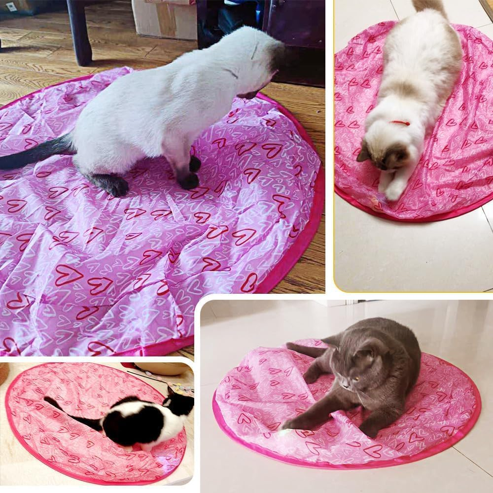 Simulated Interactive Hunting Cat Toy, Gertar Cat Toy, Interactive Cat Toy Ball, Automatic Moving Rolling Ball for Indoor Cats (Pink Mat+Ball)
