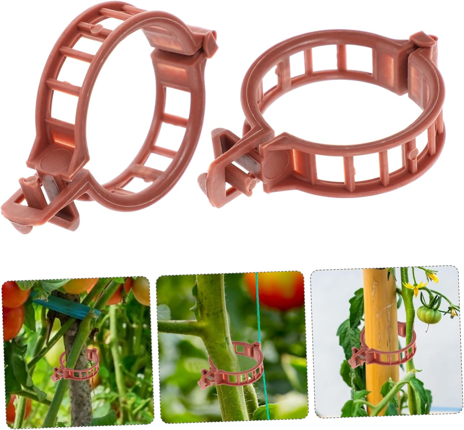 Kisangel 100Pcs Plastic Plant Clips Gardening Clamps Tomato Stem Support Fixing Clips 32Mm Diameter Brown for Garden Plant Growth and Vine Stabilizing image number 4