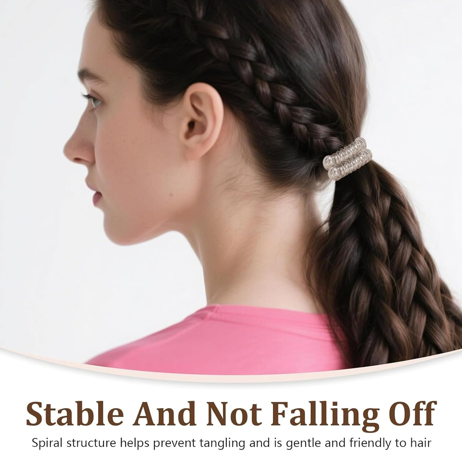 9 Pcs Spiral Hair Ties for Women, Gradient Colors Waterproof Plastic Hair Bands No Damage, Invisible Bobble Suitable for Home Travel Work Swimming Thick Hair Students Working Women & Housewives (Gray) image number 3