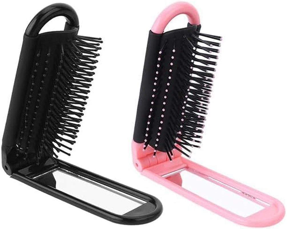 Travel Folding Pocket Hair Brush with Mirror,2Pcs Small Foldable Hair Comb,Small Foldable Hair Comb Portable Compact Hair Brush Mini Hairbrush Pocket Hair Brush with Mirror image number 1