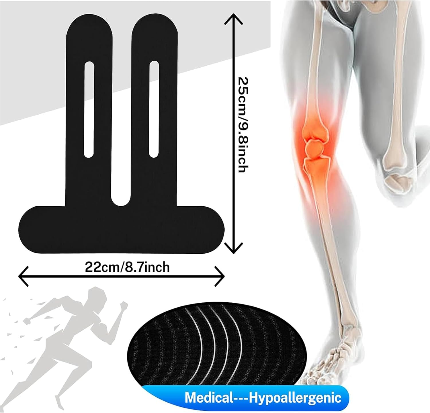 Quhoxdye Kinesiology Tape for Knees, 10 Pcs Knee Support & Stability, Knee Pain Relief Athletic Tape - Waterproof & Elastic, Breathable Hypoallergenic Latex-Free Tape, (Black) image number 3