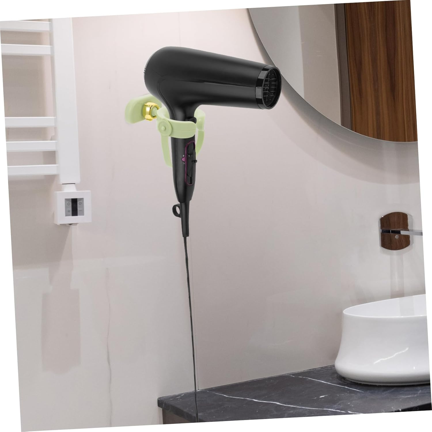 IWOWHERO Hair Dryer Holder Hands Wall Dryer Rack Rotatable Bathroom Storage Space Saving Hanger for Home Use Durable and Practical Design Keeps Bathroom Organized - Dark Green image number 4