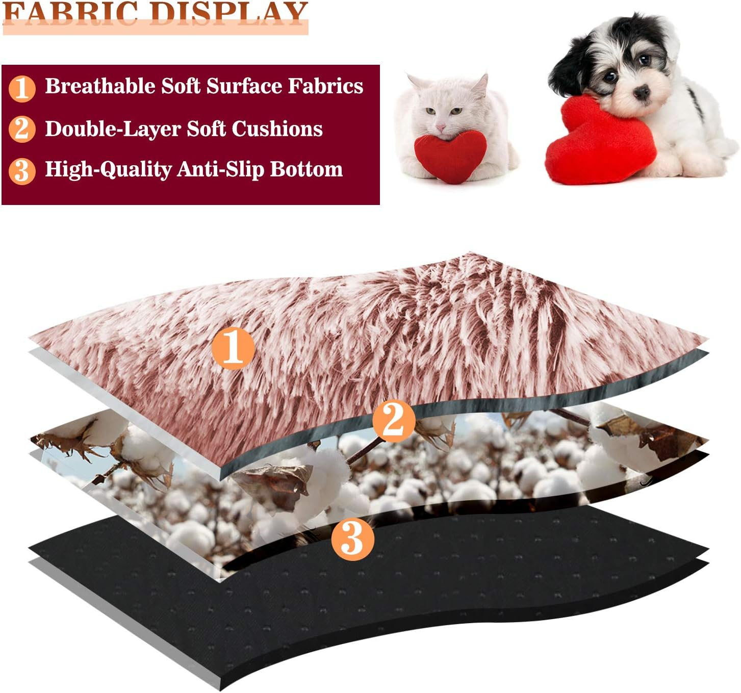 KWEWIK Cat Bed round Soft Plush Burrowing Cave Hooded Cat Bed Donut for Dogs & Cats, Faux Fur Cuddler round Comfortable Self Warming Pet Bed, Machine Washable, Waterproof Bottom, Small, Pink image number 5