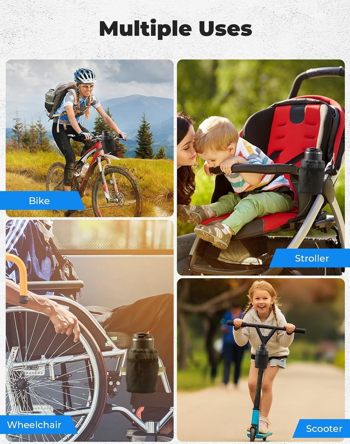 KEMIMOTO Bike Cup Holder, Bike Water Bottle Holder Handlebar with Mesh Pockets Oxford Fabric Bicycle Drink Cup Holder for Mountain Bike Road Kids Bikes E-Bike Cruiser Wheelchair Scooter up to 32Oz image number 2