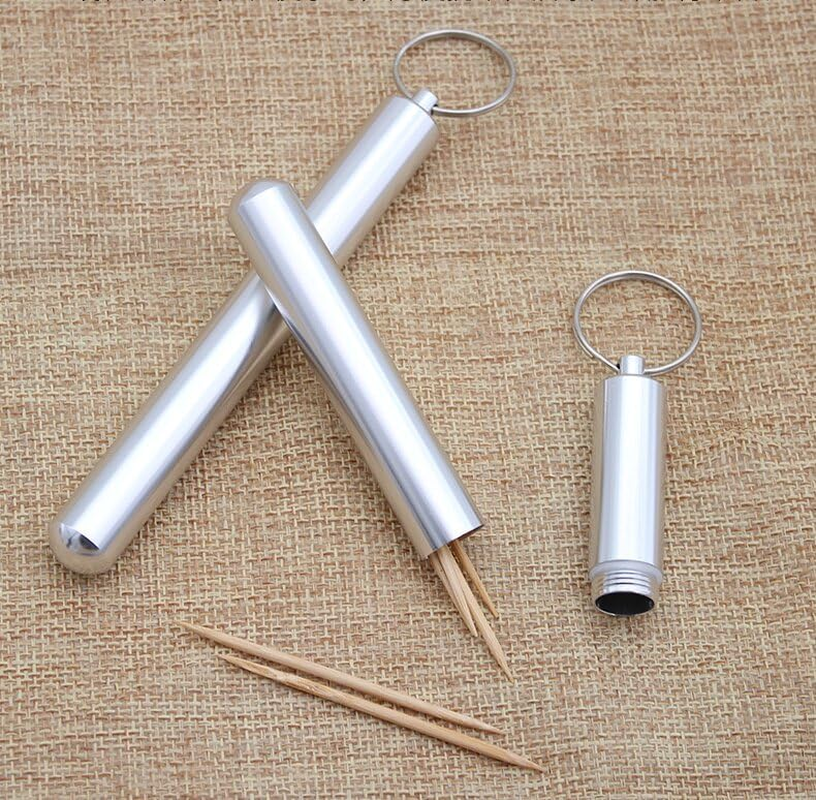 Aluminum Waterproof Storage Tube Holder Case,5Pcs Toothpick Holder Pocket Storage Tube,Waterproof Pocket Tube Container Holder with Keychain,Metal Portable Toothpick Holder Pocket Toothpick Holder Box image number 5