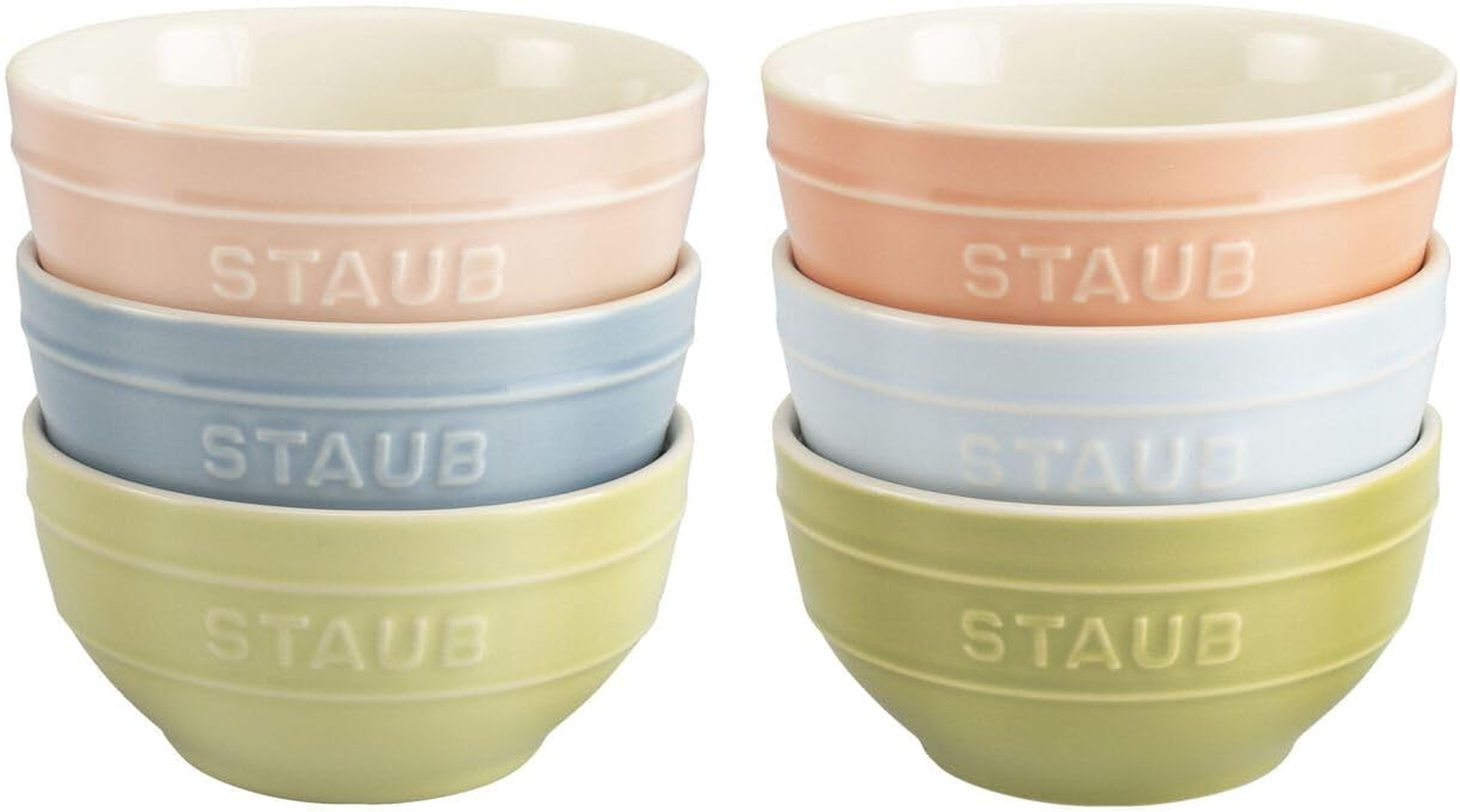 STAUB Ceramique Macaron Bowls, 400 Ml, Cereal Bowls, Serving Bowls, Dessert Bowls, Mixed Colours, Ceramic, 12 Cm, Set of 6