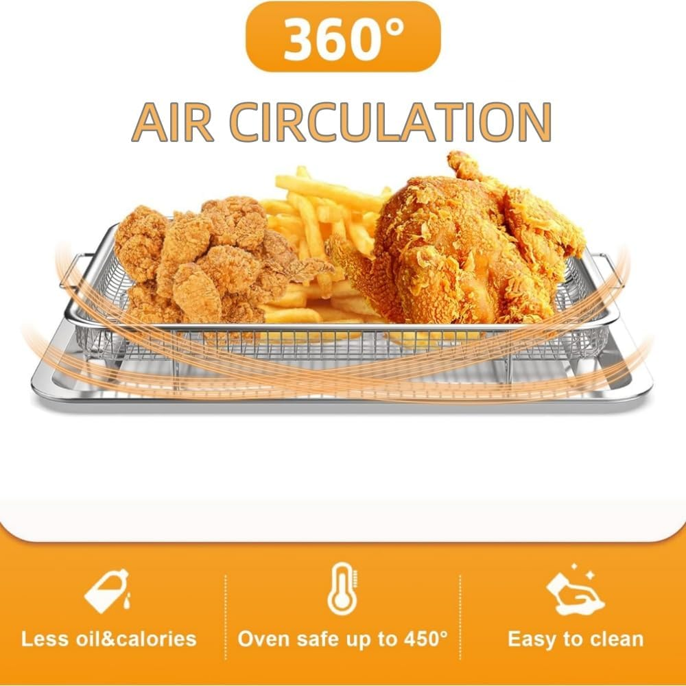 HIDOSNG 1PCS Air Fryer Basket Tray for Oven, Large Crisper Tray and Basket Stainless Steel, Air Fryer Rack Roasting Basket for Chicken Fries Bacon (Silver) image number 3