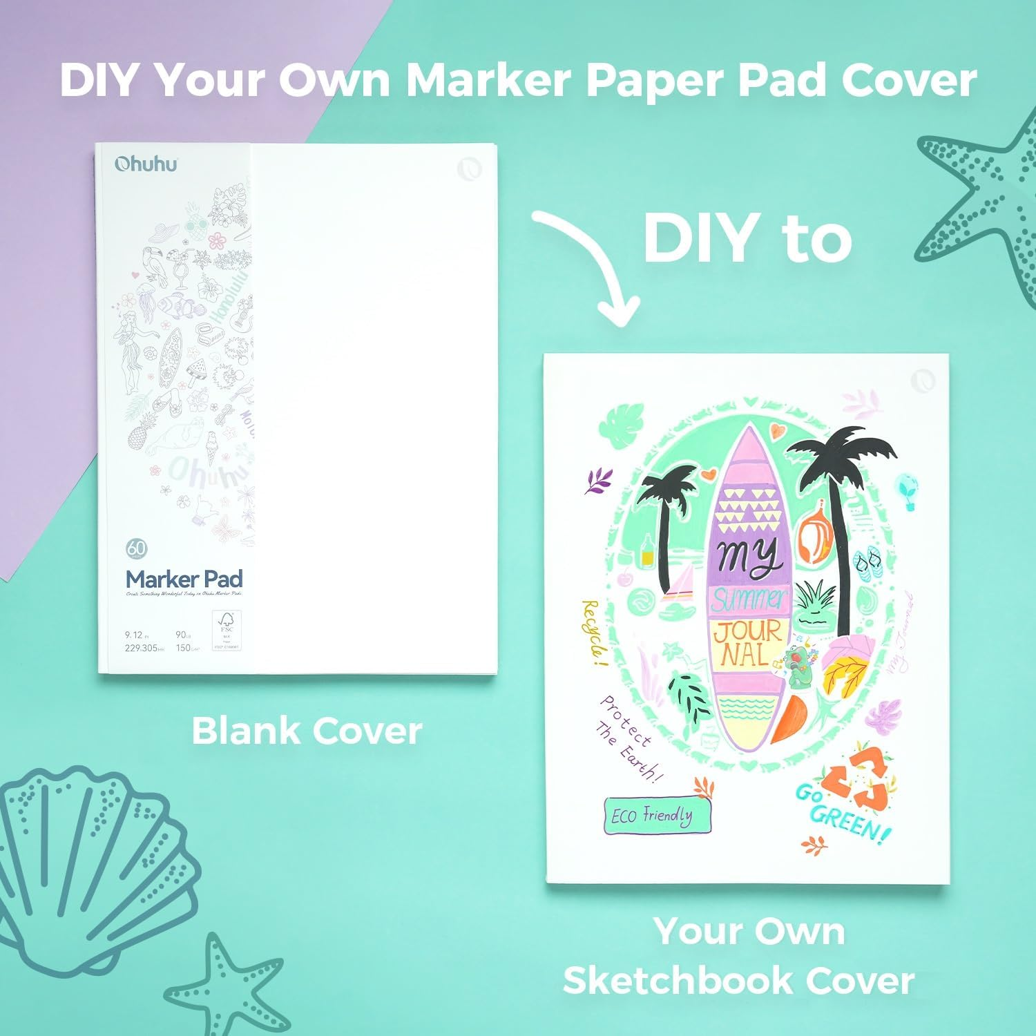 Ohuhu Marker Pads Art Sketchbook Bleedproof - 229Mm&times;305Mm Large Paper Size - 90LB/150GSM Smooth Drawing Papers - 60 Sheets/120 Pages, Glue-Bound Sketching Book for Alcohol Markers image number 4