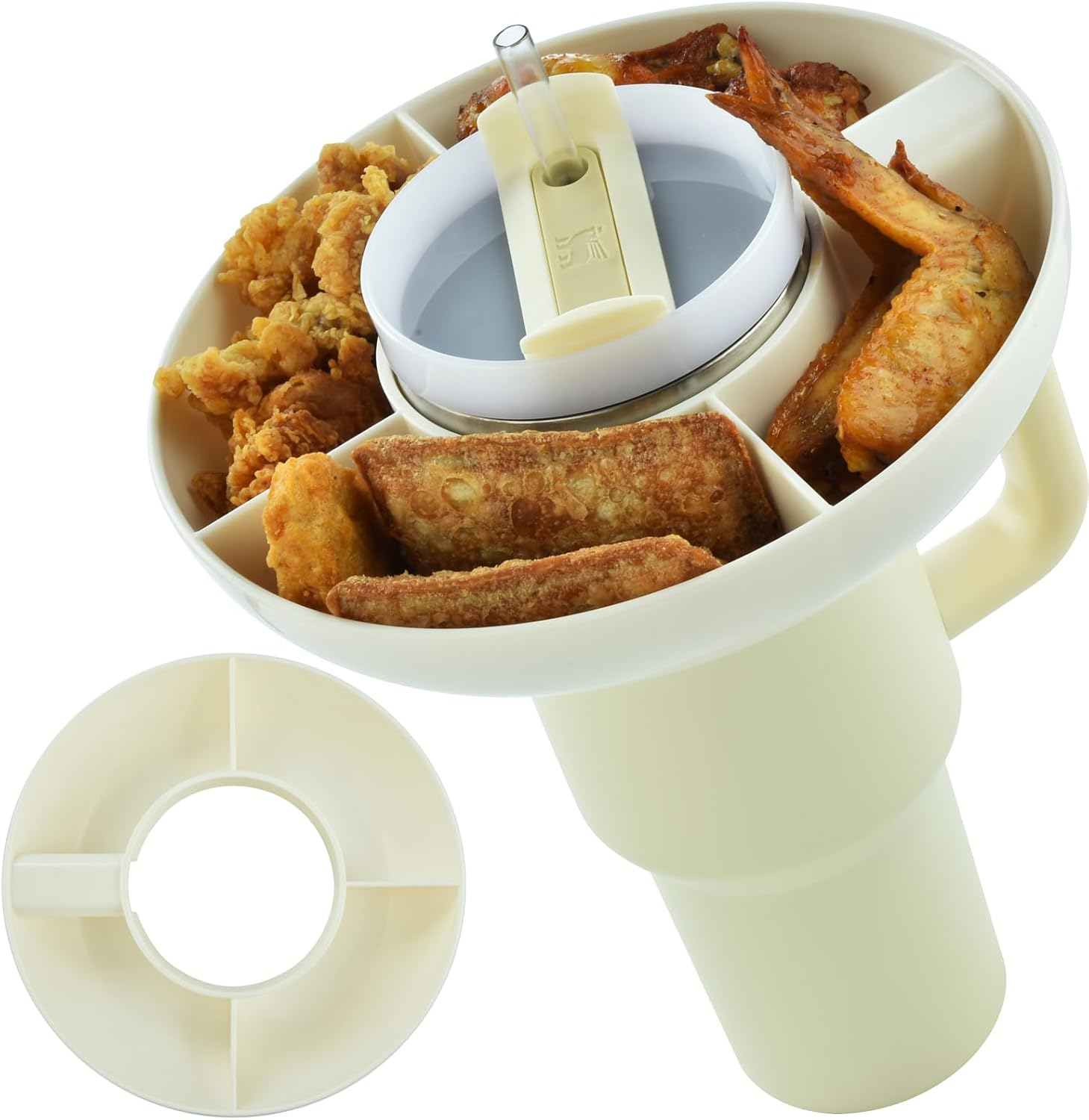HAUNDRY Snack Bowl for Stanley 40 Oz Tumbler with Handle, Tumbler Snack Tray Compatible with Stanley Cup 40 Oz with Handle, Reusable Snack Ring for Stanley Cup Accessories,Snack Bowl (Cream)