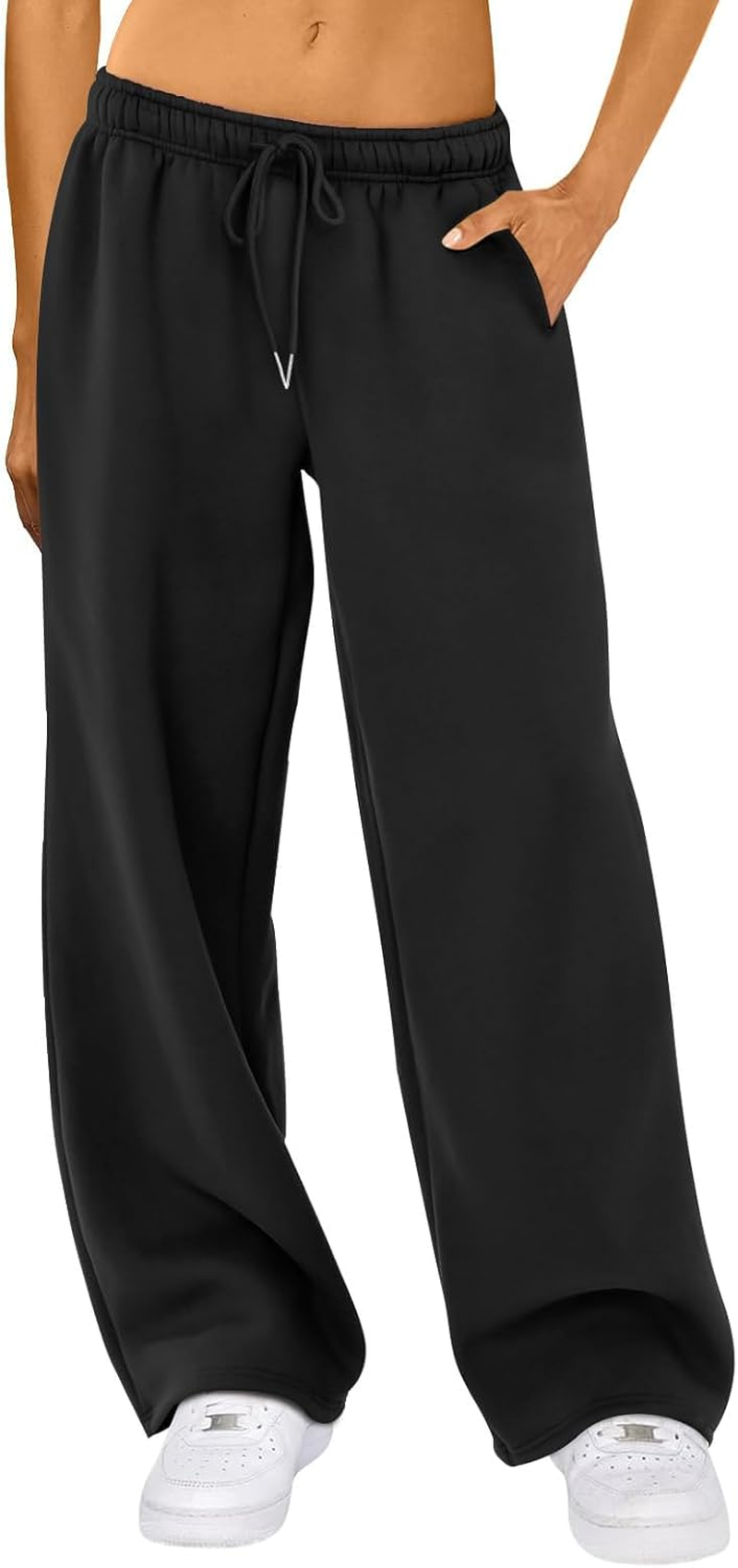 Women'S Causal Drawstring High Waist Baggy Straight Wide Leg Sweatpants Solid Color Loose Trousers with Pockets