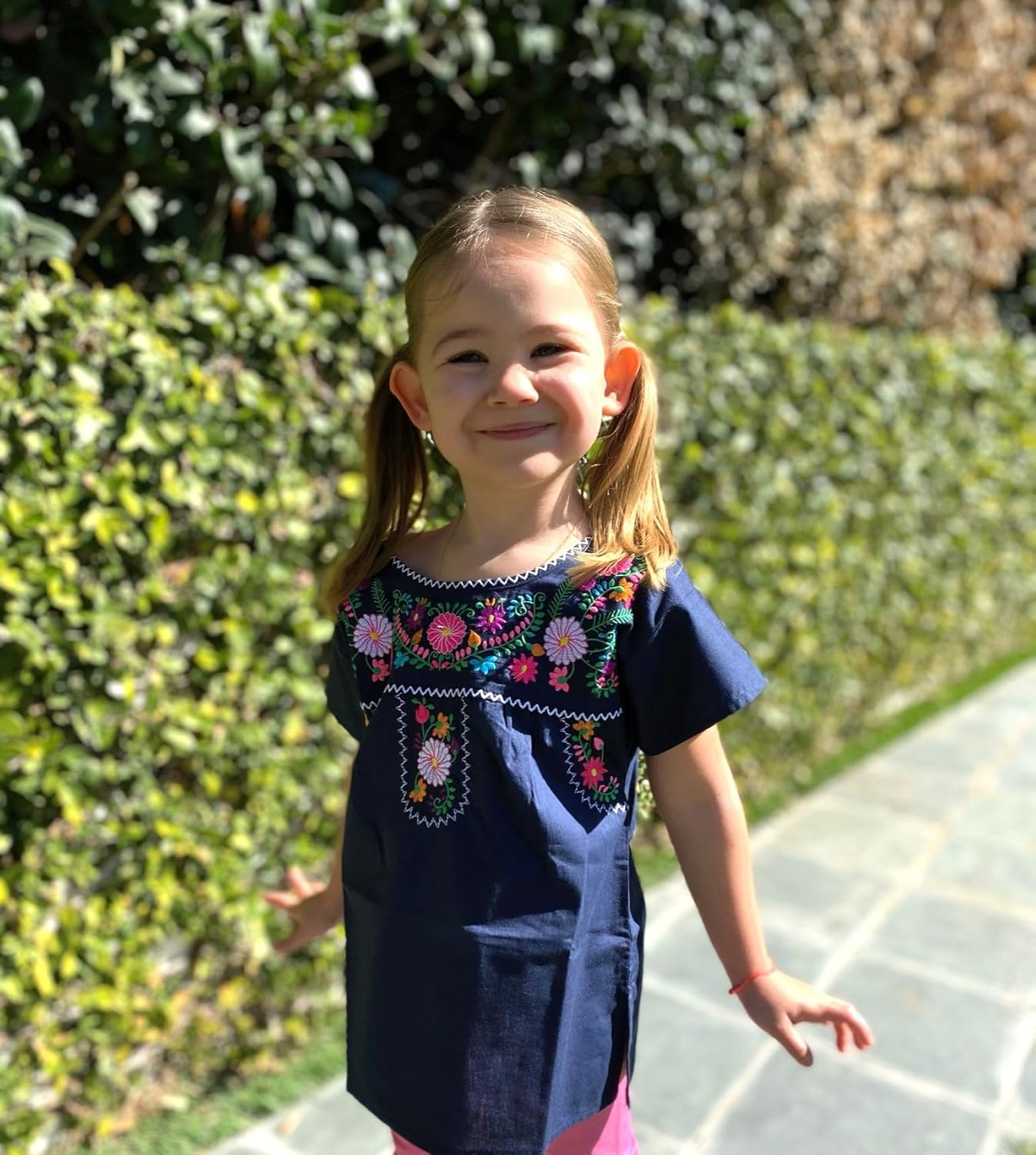 Unik Traditional Puebla Mexican Youth Girl Embroidered Blouse Size 4-14 image number 5