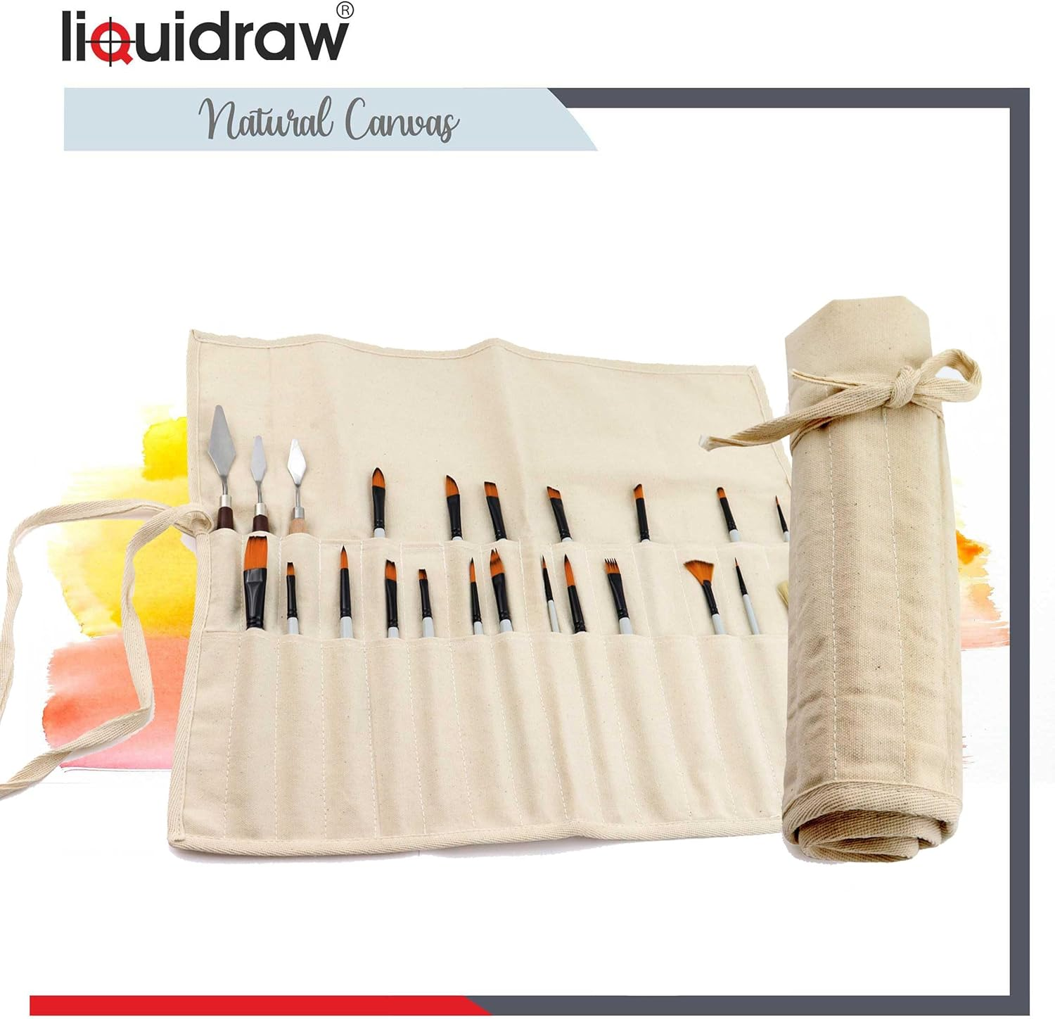 Liquidraw Paint Brush Holder Roll up Brush Bag 30 Pocket Case Storage Pouch Make up Brush Case - Brown image number 5