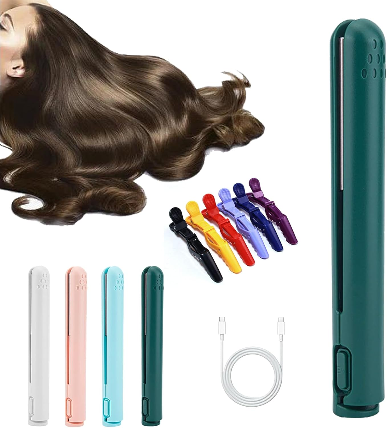 Dualglam Mini Dual-Purpose Curling Iron, Beautyskinusa Curling Iron, 2-In-1 Portable USB Curling Wand, for All Hair Types (Pink)