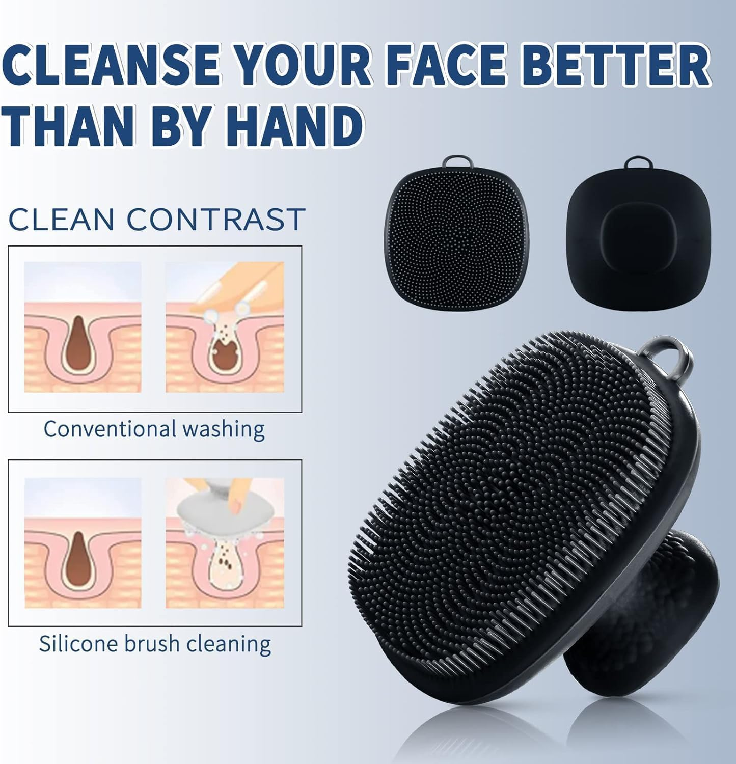 Face Scrubber, Silicone Face Scrubber for Men, Facial Cleansing Brush Silicone Face Wash Brush Manual Waterproof Cleansing Skin Care Face Brushes for Cleansing and Exfoliating (Black, One Size)