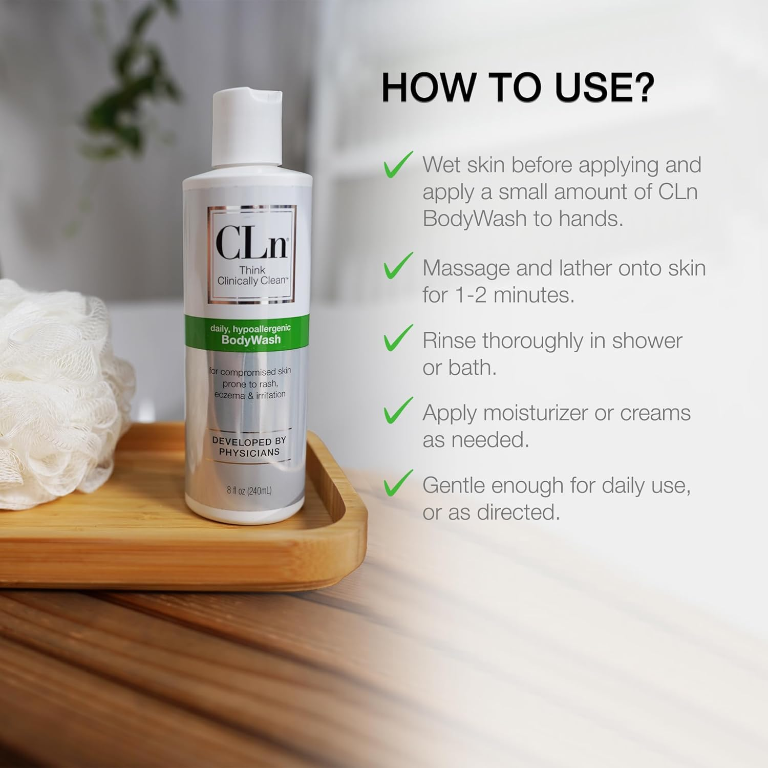 Cln&reg; Bodywash &ndash;Non-Drying Body Wash, for Compromised Skin Prone to Eczema, Dermatitis, Rash & Hidradenitis Suppurativa, Fragrance-Free & Paraben-Free, 8 Fl Oz.