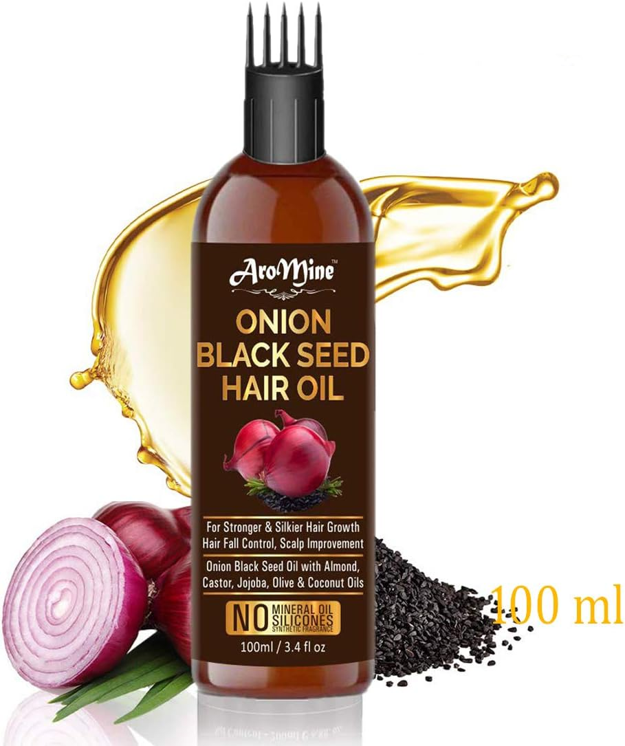 Aromine Onion Blackseed Oil with COMB APPLICATOR - Controls Hair Fall - NO Mineral Oil, Silicones,100Ml image number 1