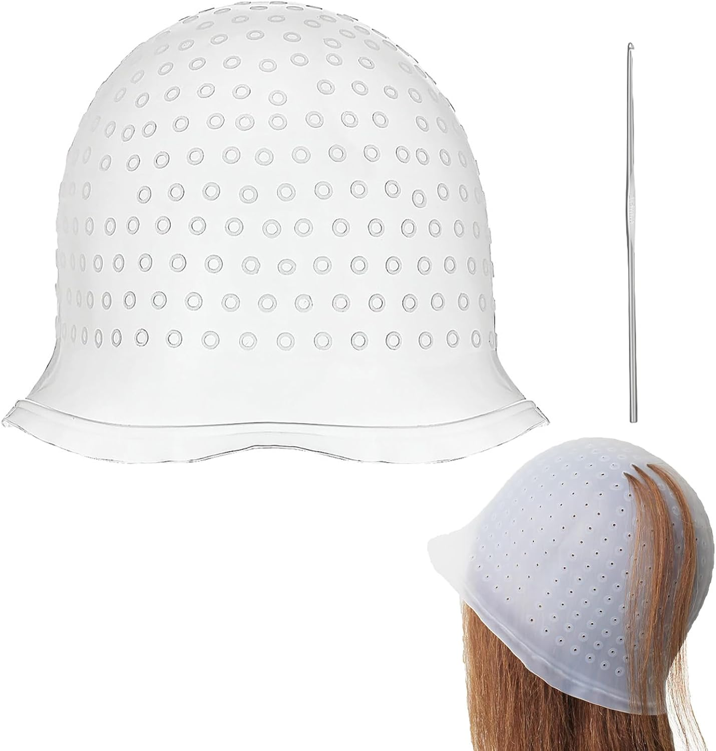 Hair Extension Hood for Strands Colour Highlighting Cap Set with Needle Balayage Set Blonde Strands