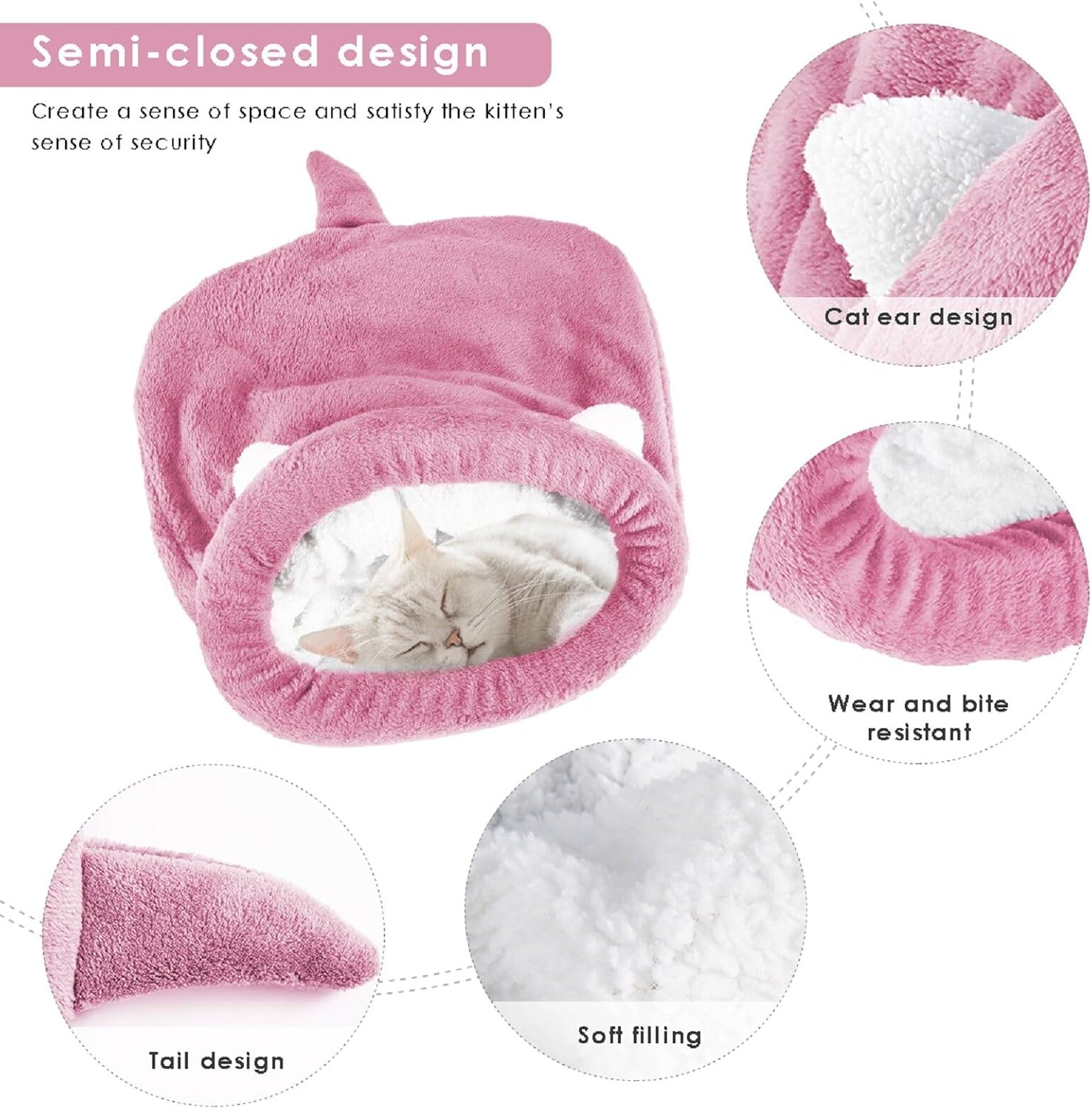 NCONCO Cat Sleeping Bag, Pet Bed, Cat Sleeping Bag, Warm Cosy, Covered, Self-Heating, Cuddle Bag, Half Covered Cave for Cats, Puppies (Pink, M) image number 3