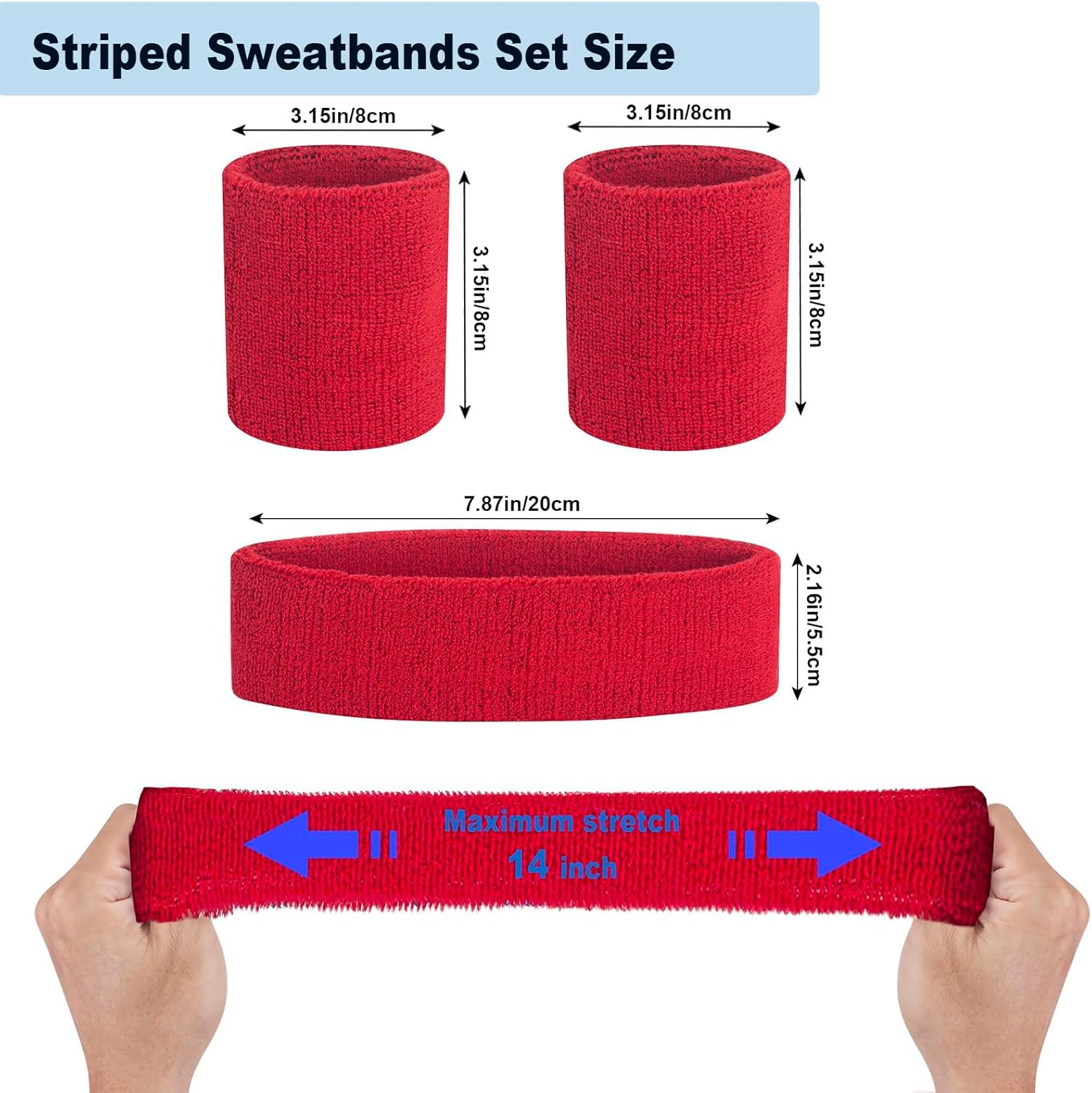 Sweatbands Set, Headband and Wrist Sweatbands Cotton Sweat Band for Athletic Men and Women, Sports Headbands for Fitness Yoga Running image number 2