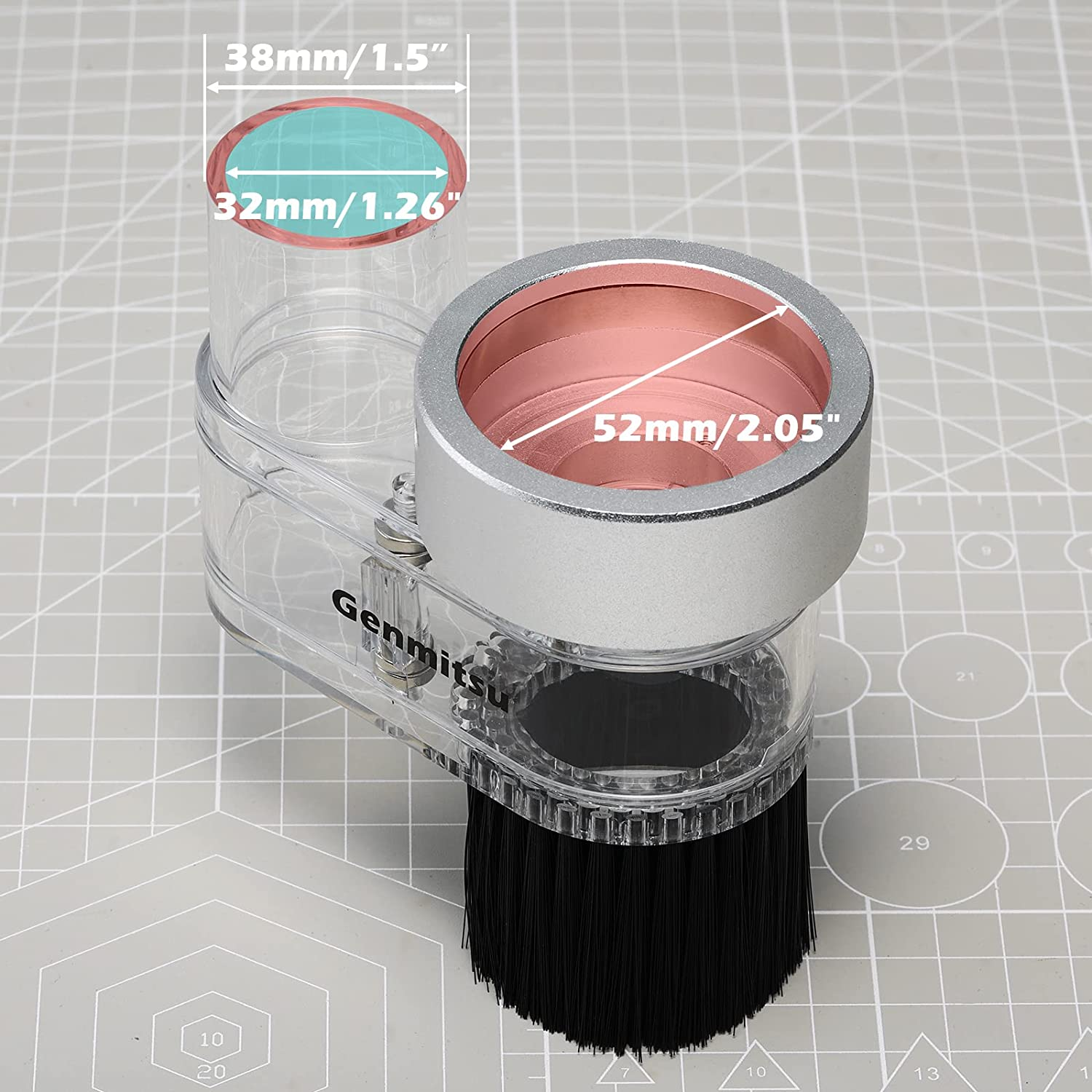 Genmitsu CNC ABS Dust Shoe for CNC Machines with a 52Mm Diameter Motor, Fits Most 300W-500W Spindle Motors, Hose Adapter Outer Diameter 38Mm (1.5&Prime;), Transparent image number 1