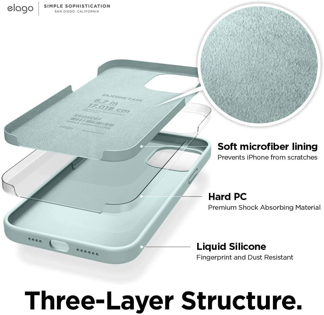 Elago Liquid Silicone Case Designed for Iphone 12 Pro Max Case (6.7"), Premium Silicone, Full Body Protection : 3 Layer Shockproof Cover Case (Green Mint) - Mint Green image number 4