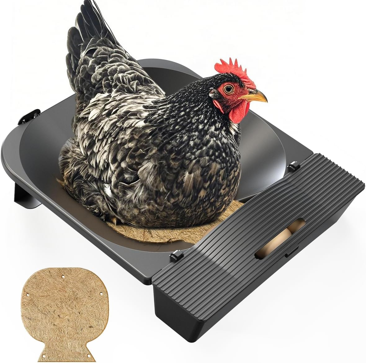 Rolling Nesting Box for Chicken Coop, 1-Pack with 3 Coconut Fiber Mats Replaceable Chicken Coop Accessories, Automatic Egg Collection for Backyard Poultry (Black) image number 2