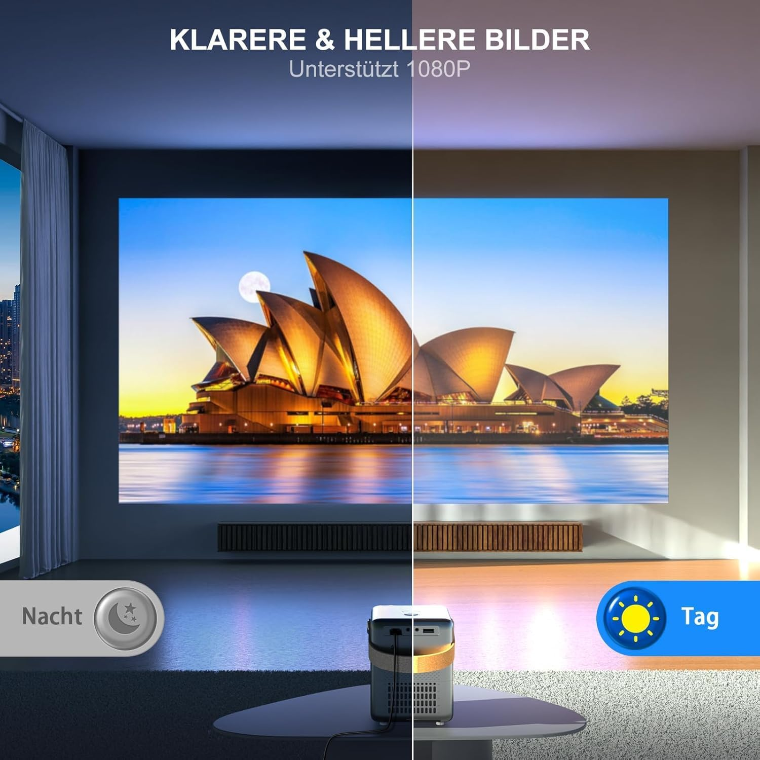 Mini Projector 4K Support Full HD 1080P Portable Projector,E-Focus and Auto Keystone Projector with 5G Wifi and Bluetooth,50% Zoom Movie Projector for Bedroom/Home Theater/Outdoor/Gift image number 5