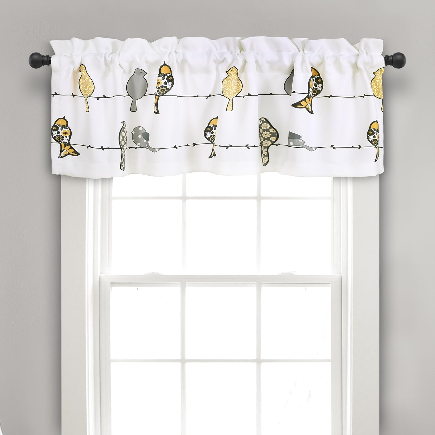 Lush Decor Rowley Birds Light Filtering Valance, Single Panel, 52" W X 18" L, Yellow & Gray - Colorful Floral Bird Pattern - Whimsical & Playful Bird Curtain - Farmhouse, Coastal, & Boho Window Decor image number 5