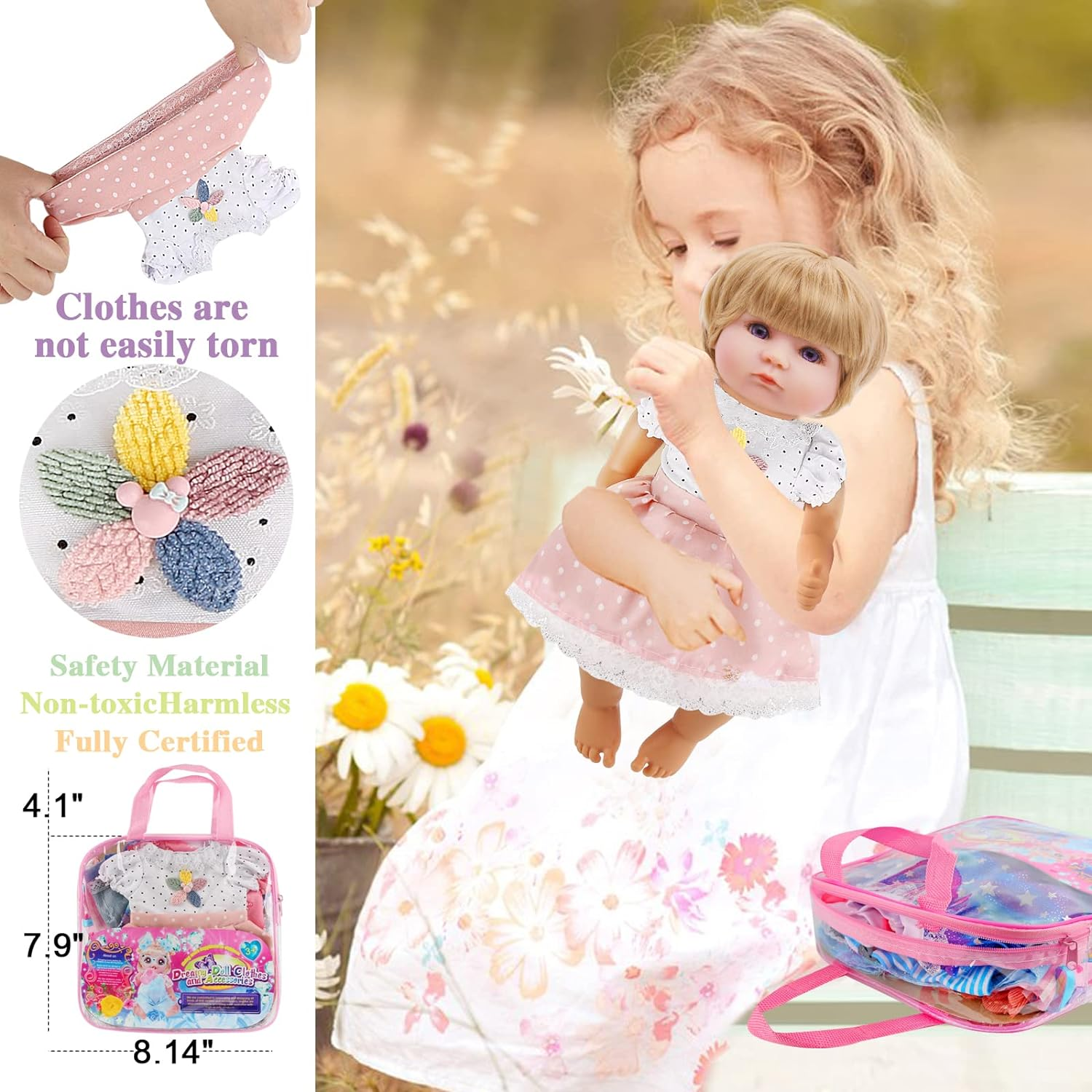 Girl Doll Clothes and Accessories - 12 Sets Doll Clothes for 12 Inch Dolls, Alive-Baby Doll Clothes Dress Pajamas Swimsuits, Lovely Baby Doll Outfits Accessories for Christmas Birthday for Little Girl image number 5