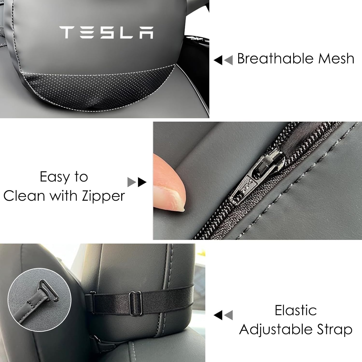 Car Neck Pillow for Tesla Model 3 Model Y Model S Model X Cybertruck and Most Cars, 2 Packs Memory Foam Neck Support Headrest for Tesla, Adjustable Car Seat Head Rest Pillow (Black) - Black image number 6