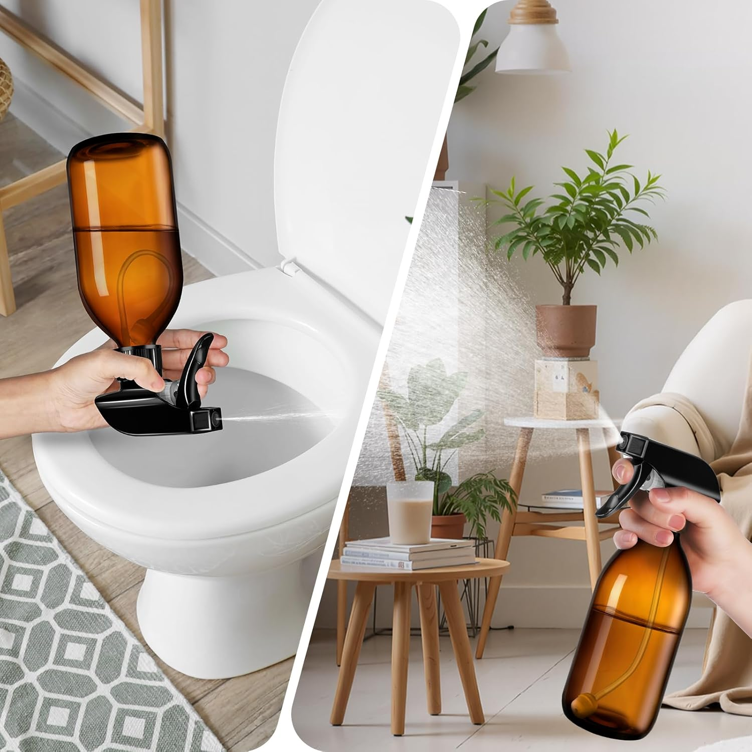 Tecohouse 2 Pack Amber 360&deg; Glass Spray Bottles Clear, 16 Oz Empty Refillable Containers with Adjustable Spray Nozzles, Spray Bottles for Cleaning Solutions and Plants image number 5