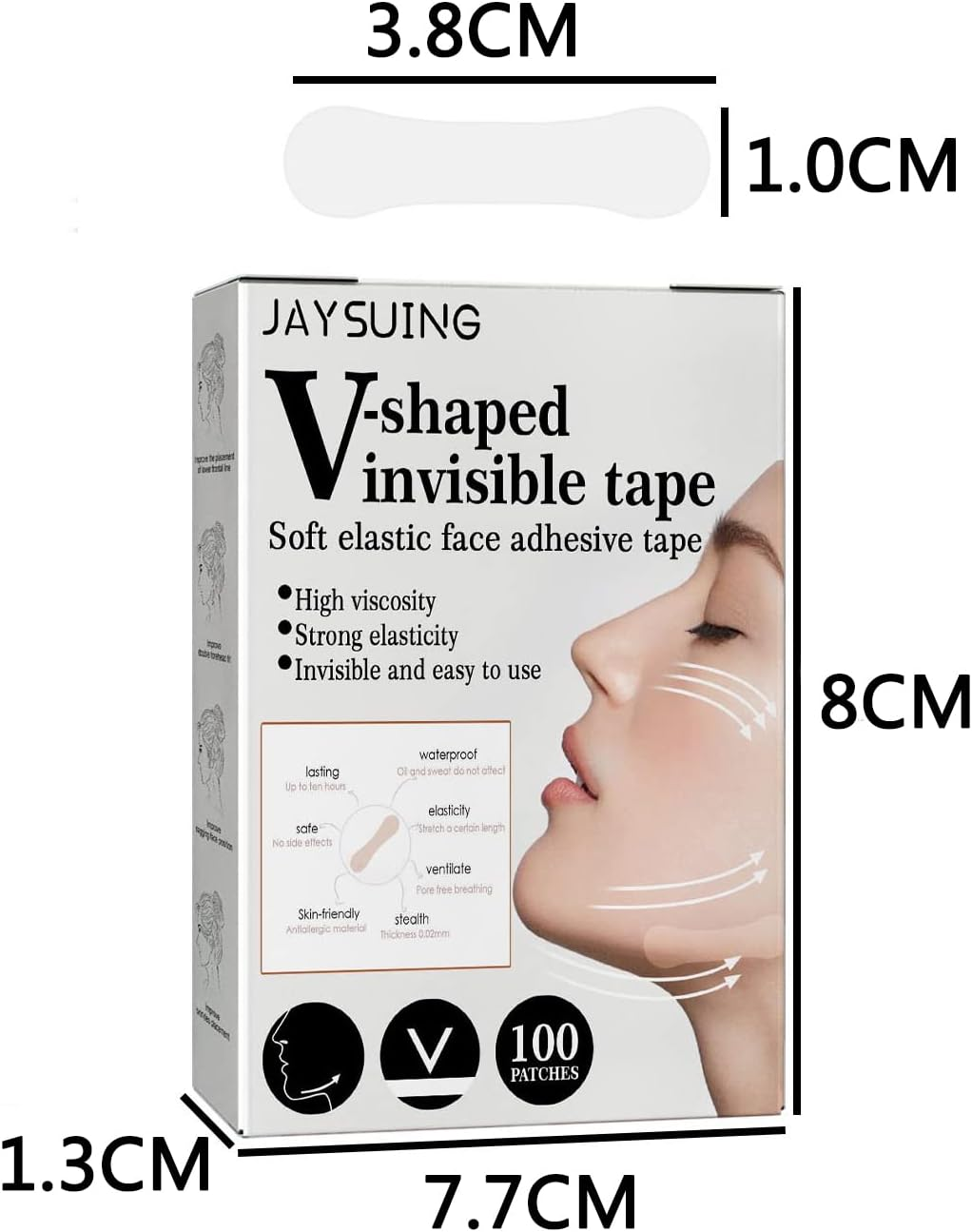 WXYINSPAS 100 Pcs Face Tape Lifting Invisible Kit for Wrinkles, Jowls, Double Chin, Neck, Eye, Waterproof High Elasticity V Shape Lift Tape Stickers, Instant Makeup Bands - Facelifttape-B-160Pcs image number 3