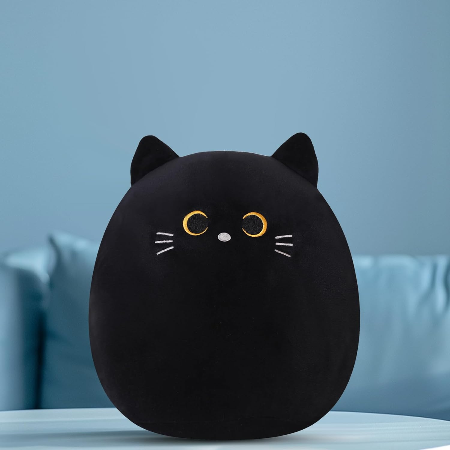 SQEQE Cat Plush Pillow Kawaii Stuffed Animal Fluffy Cartoon Cat Plushies Cat Plushie Doll Toys Soft Shape Design Stuffed Animals Gifts for Kids(Black, 10 Inch) image number 2