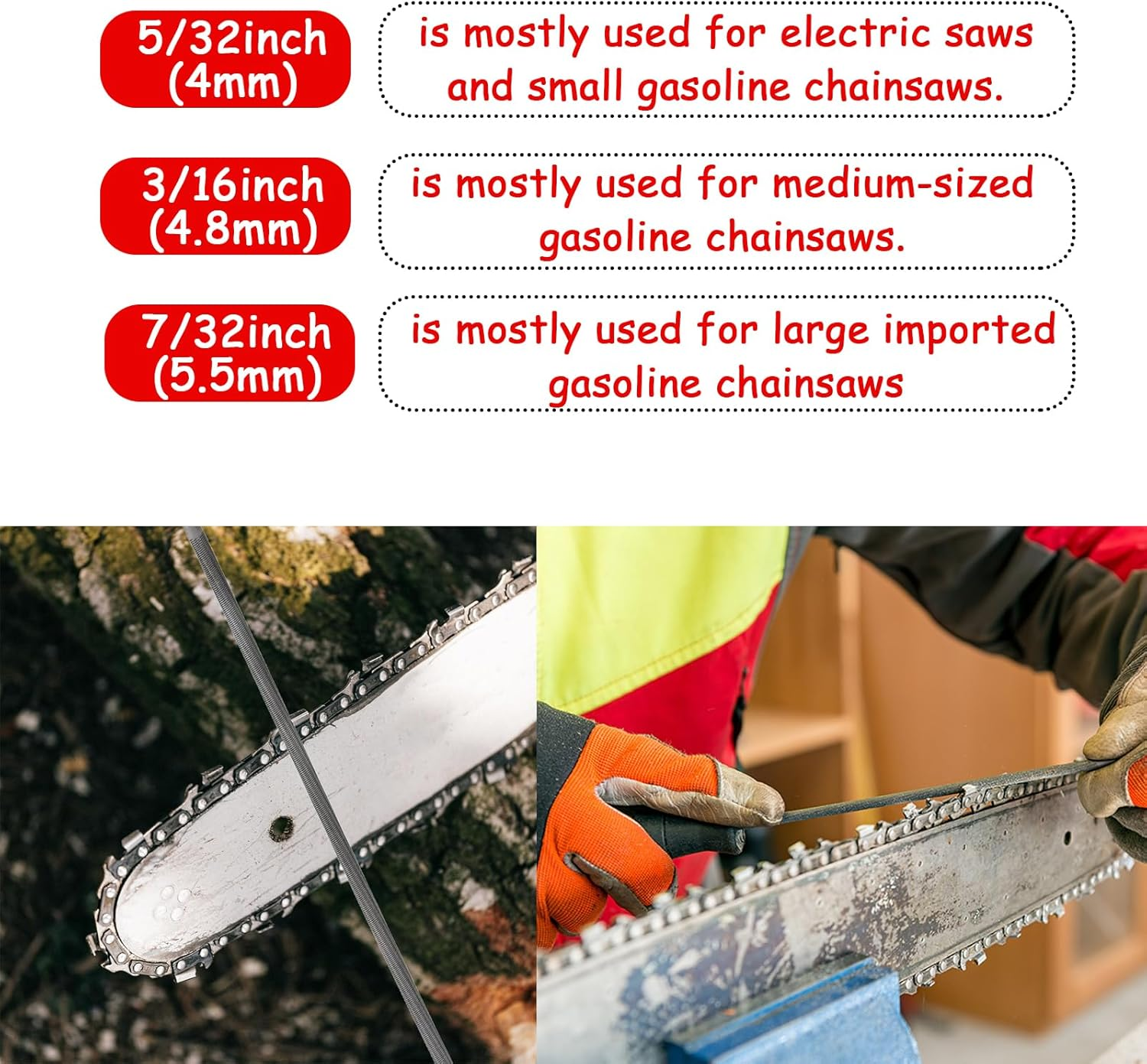 3 Pack 5/32 Inch (4.0Mm) Chainsaw Chain Sharpening Files, round Chainsaw Sharpener File Set with Plastic Handles, Carbon Steel for Sharpening Chainsaws image number 4