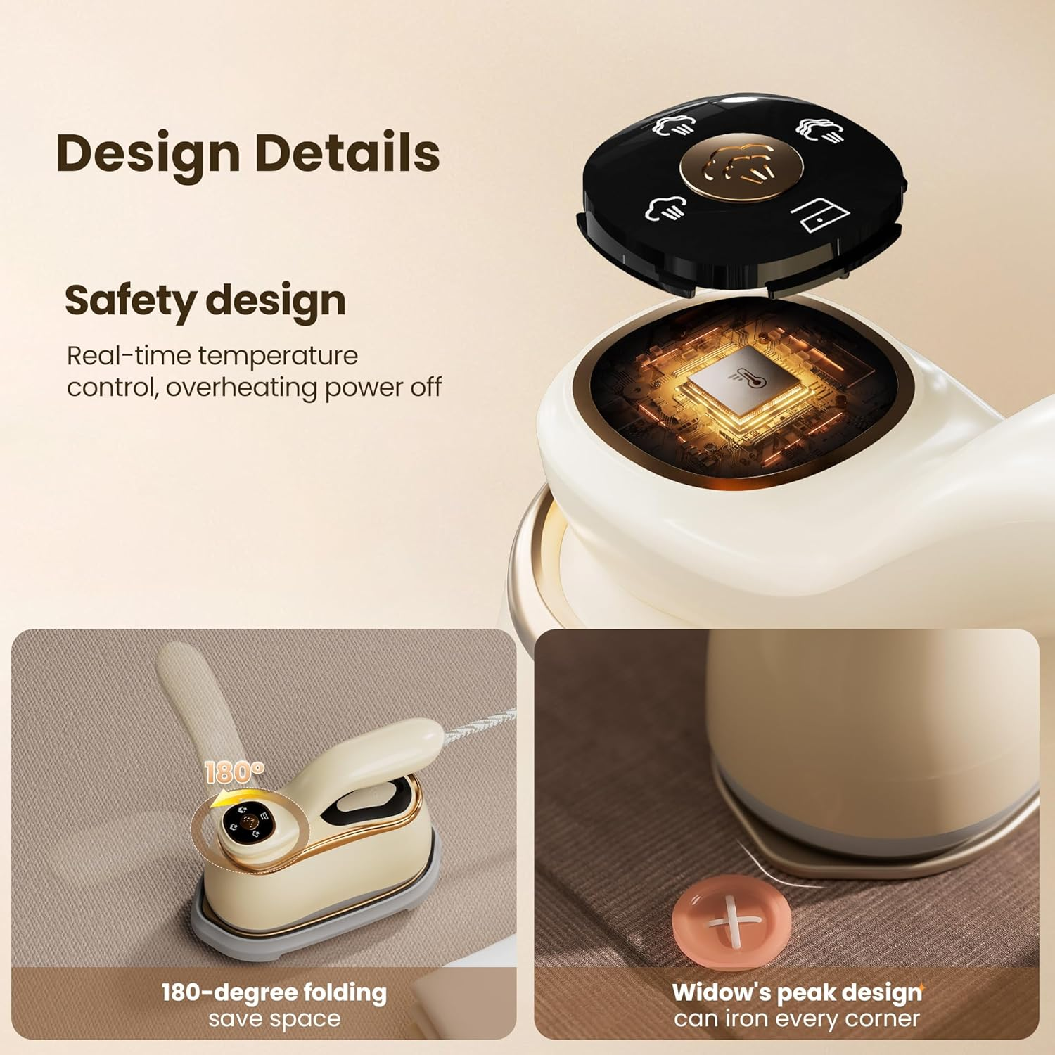 Mitdir Portable Clothes Steamer 175X80Mm Ceramic Glaze Panel Iron LCD 220Ml Water Tank 1200W & 15S Fast Heat up 4-Speed Steamer for Clothes of All Fabrics Dry&Wet Iron for Home Travel Business Trip image number 4