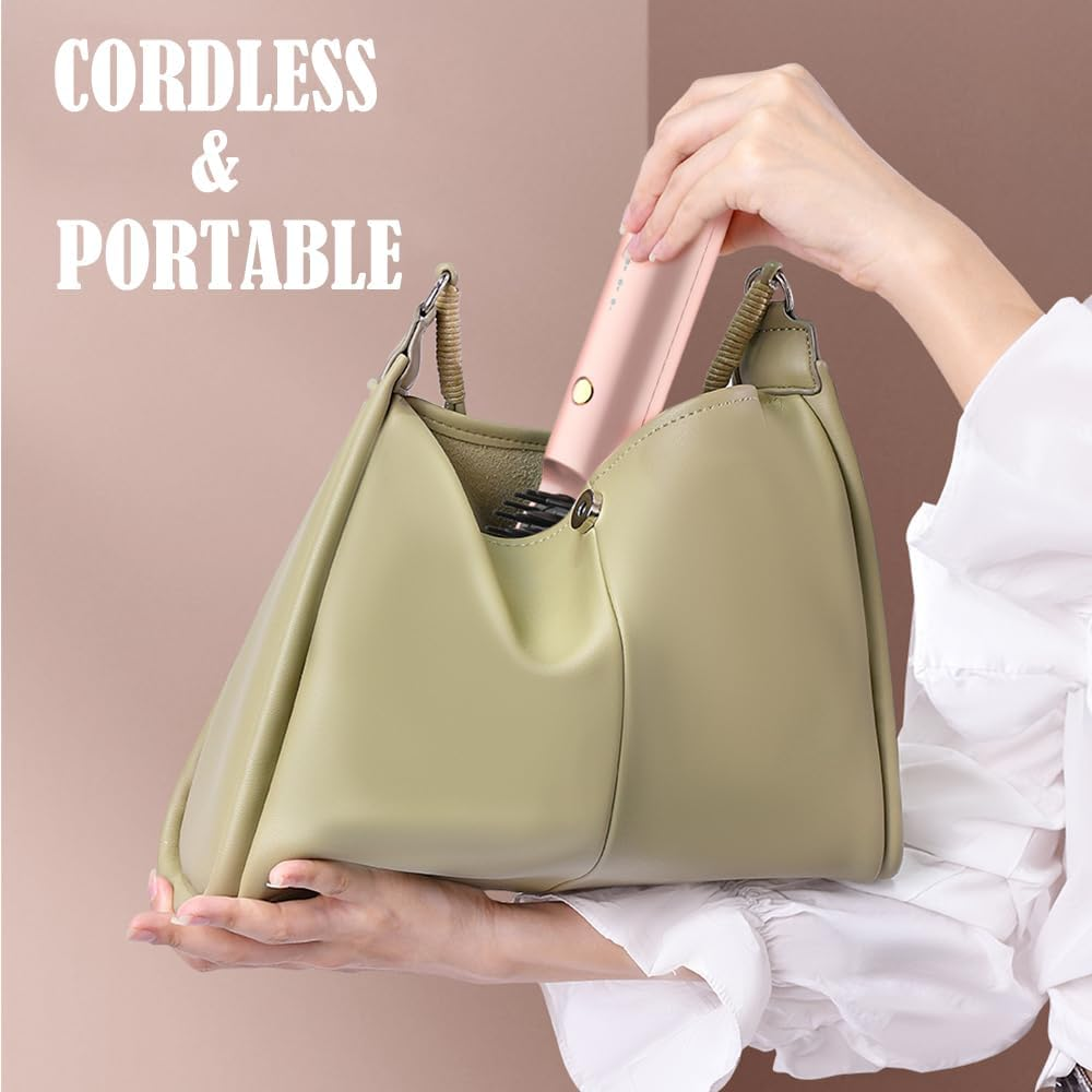 Portable Battery Hair Straightener Brush for Curly Hair-Rechargeable Mini Size Portable Hair Straightener Brush Anti-Scalding Heated Comb image number 6