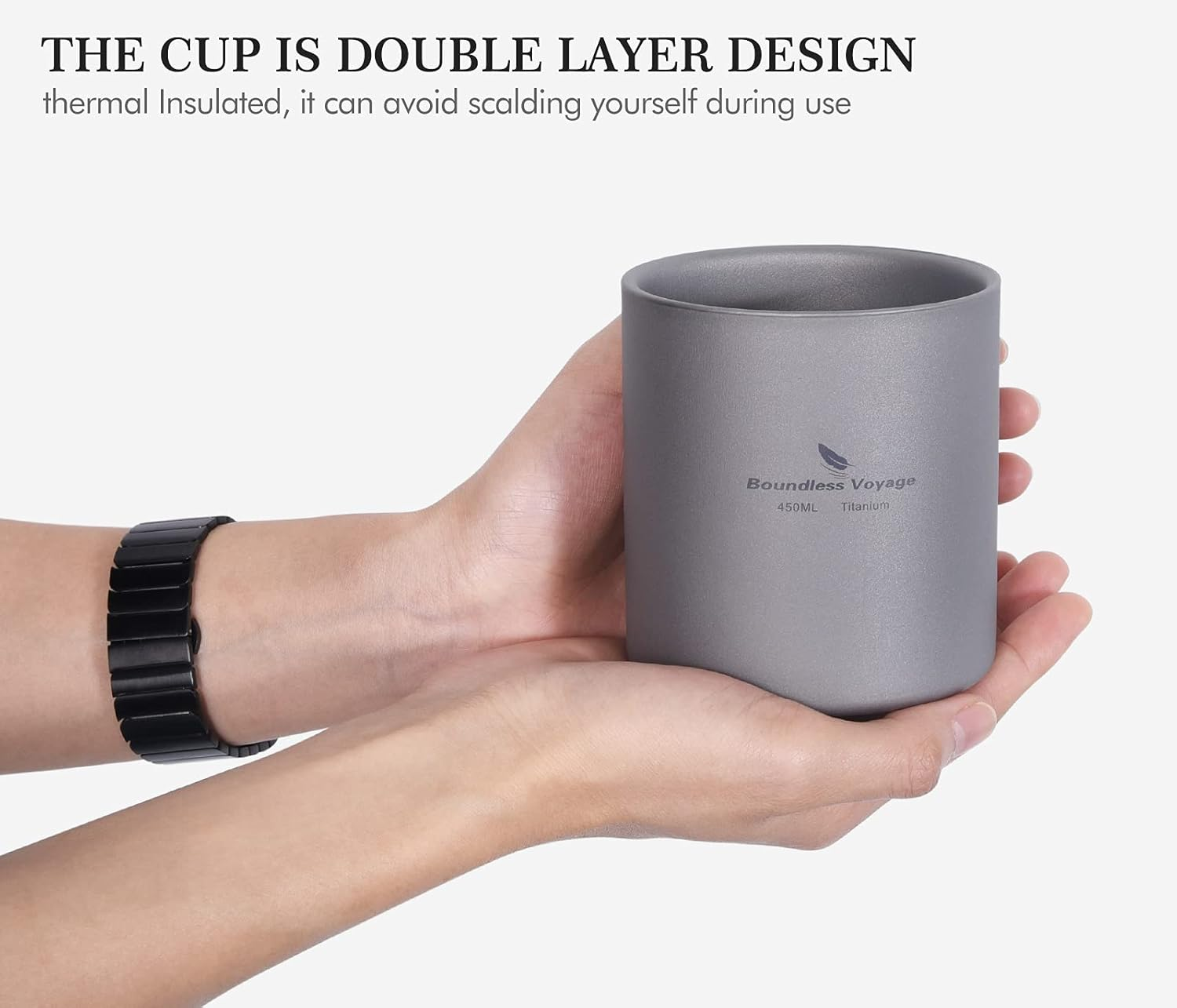 Boundless Voyage D-Ti3030D Titanium Mug, Mini Insulated Double-Walled Cup, Outdoor Camping, Foldable Coffee Tea Drinkware, Lightweight, Durable Tableware for Daily Used Hiking, 450 Ml - Ti3030D 450 Ml image number 3