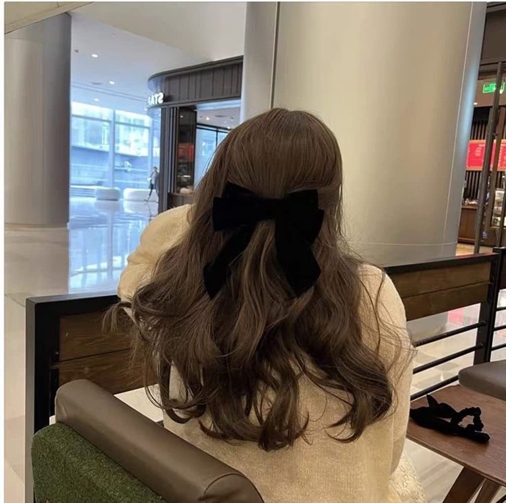 Black Velvet Hair Bow Clips Alligator Clips for Hair Bows French Barrette Hair Clips for Women Girls Large Bowknot Hair Clip for Bride Wedding Hairpin image number 3