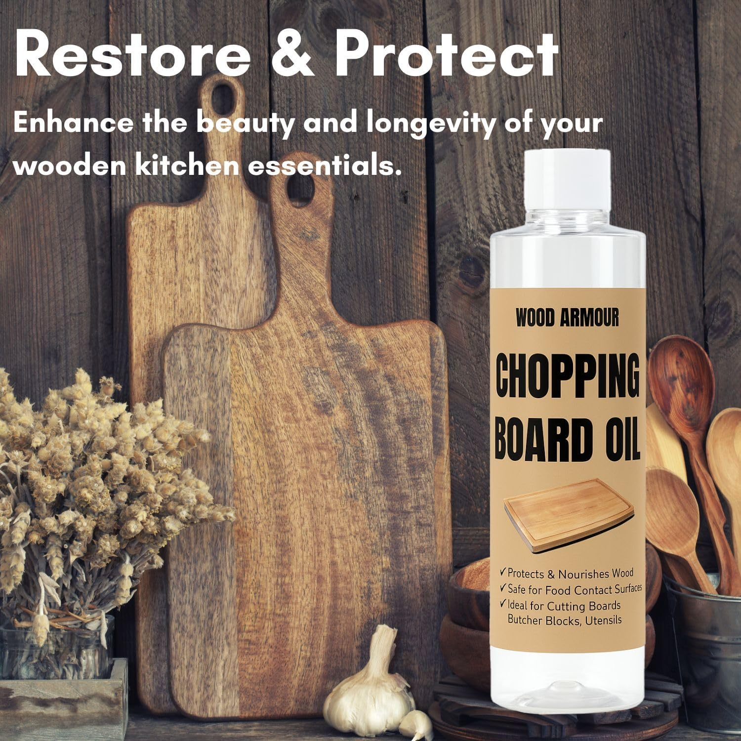 Chopping Board Oil Food Grade, Wood Conditioner & Finishing Oil, Ideal for Butcher Blocks, Cutting Boards, Wood Countertops, Wood Boards, Wooden Kitchen Utensils (200Ml) image number 5