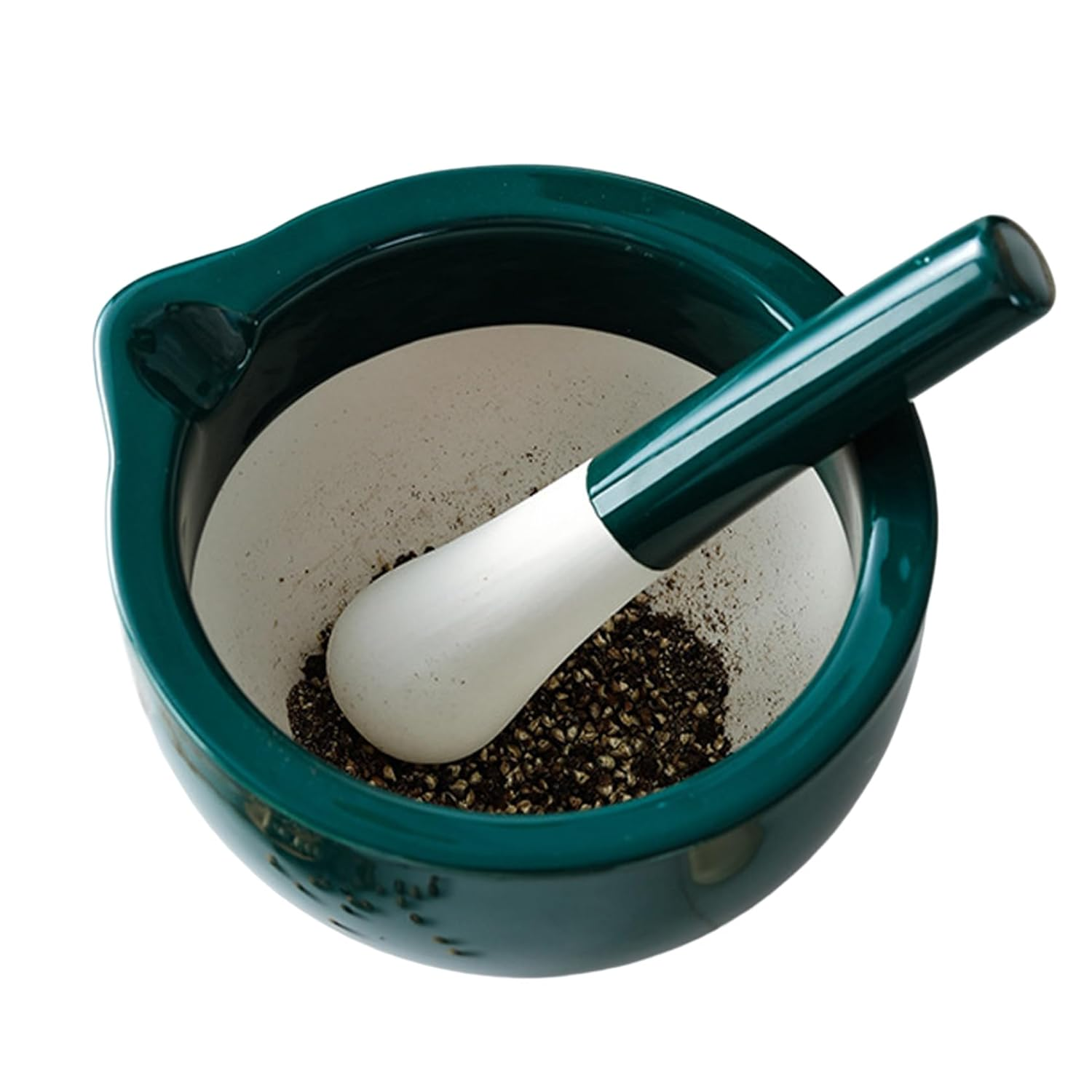 Pestle and Mortar Set Porcelain Spice Grinder Kitchen Manual Herb Grinder Pill Crusher Grinding Bowls for Paste Garlic Ginger Dark Green image number 4