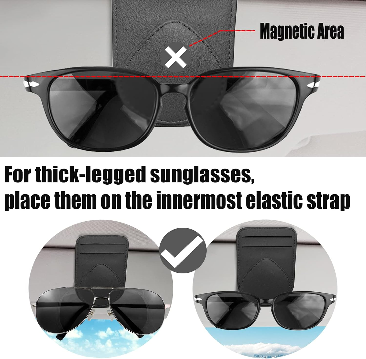 Sunglass and Card Holder for Car Visor, 2 Card Slots Visor Glasses Clip, Strong Magnetic Visor Holder, Visor Accessories for Cars SUV (Black 1Pc) image number 2