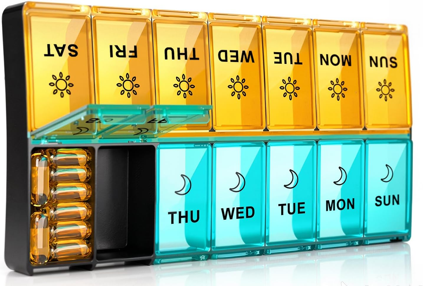 Mossime XL Large Daily Pill Organizer 2 Times a Day, Extra Jumbo 7 Day Pill Box Am Pm, Weekly Day Night Vitamin Holder, Medicine Organizer, Big Pill Container, Medication Dispenser 14 Compartments