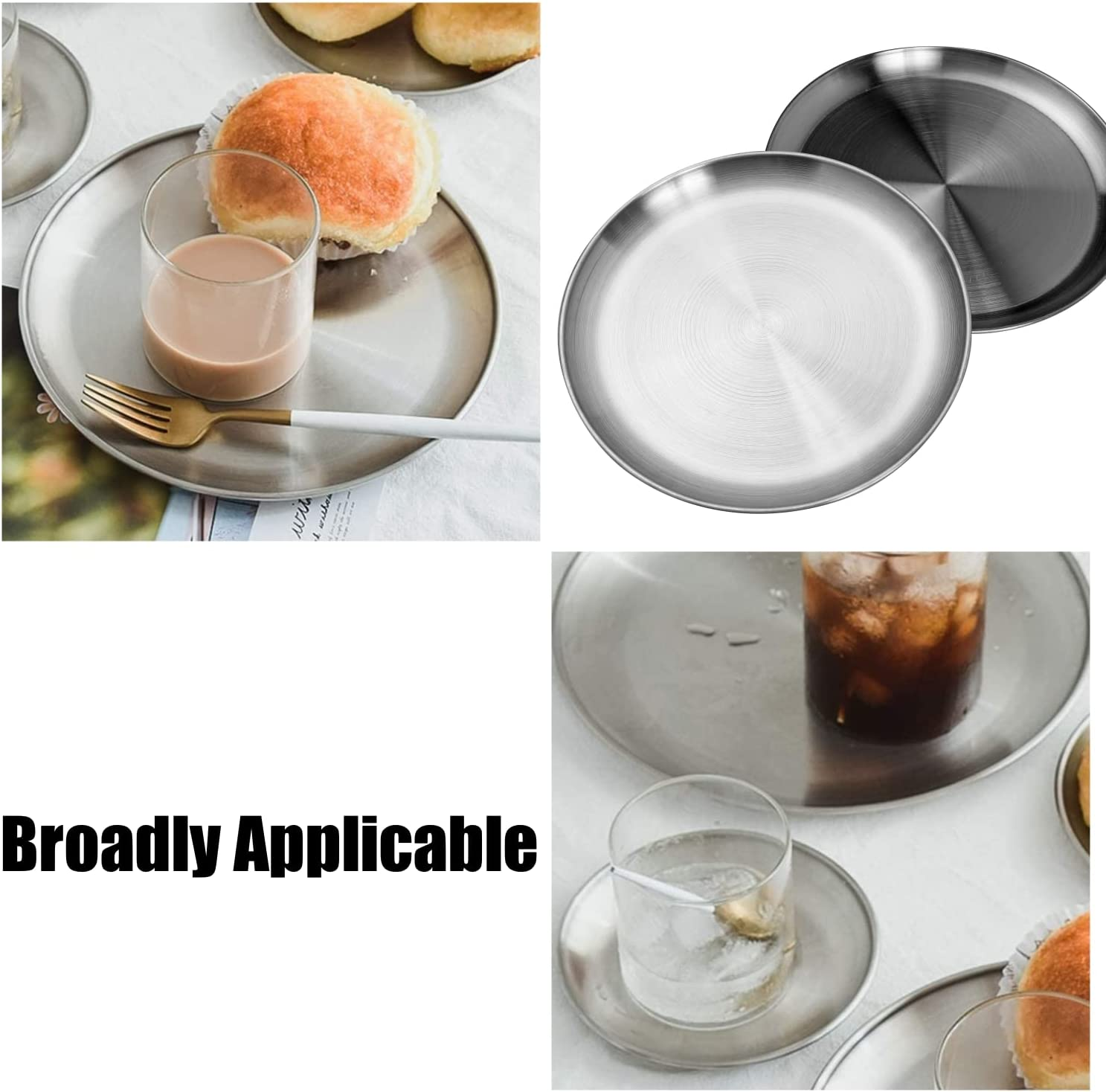WANBY Stainless Steel Plates Metal Lightweight Steel Plate Unbreakable Dinner Dishes Plates Set Non-Toxin Dishwasher Safe BPA Free and Healthy (4 Pcs) image number 2