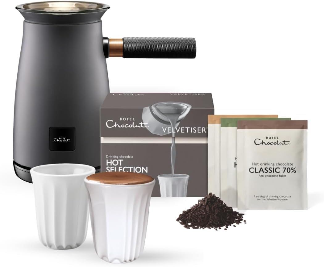 Hotel Chocolat Velvetiser Hot Chocolate Machine Complete Starter Kit, White
