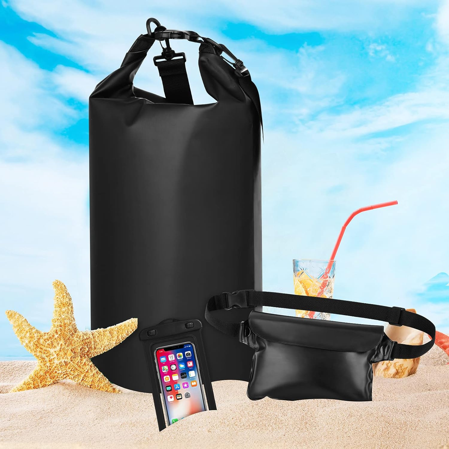 Simpeak 3PCS Universal Waterproof Phone Pouch Case/Waterproof Pouch Bag with Waist Strap 8.6 X6 Inch / 20L Waterproof Dry Bag for Water Sports Activities image number 3